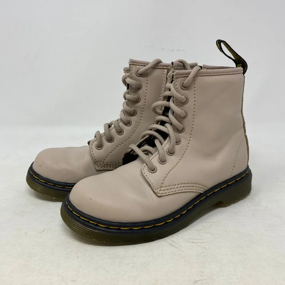 Dr Martens Delaney Kids Beige Leather Lace Up Side Zip Boots 11 US 10 UK 28 EU‎